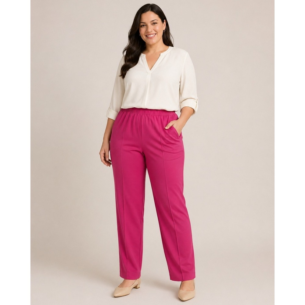 Woman Within 14W Pink Pull On‎ Pants Stretch Straight Leg Plus Size Barbiecore